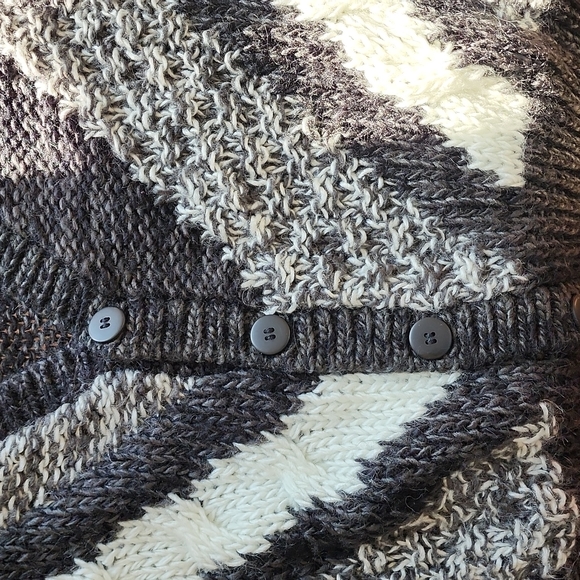 Peter England Handmade Crochet Knit Black/White/Gray Button Front Cardigan Sz M - Picture 6 of 9